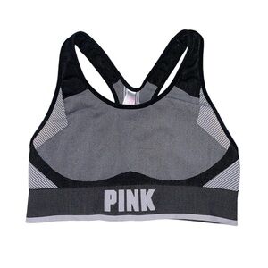 Victoria’s Secret PINK grey black logo sports bra women’s size medium